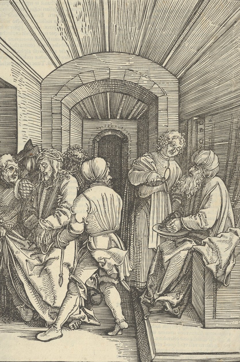 Pilatus pesee kätensä, Herramme Jeesuksen Kristuksen kärsimyksen peilistä, 1507. tekijältä Hans Schäufelein the Elder