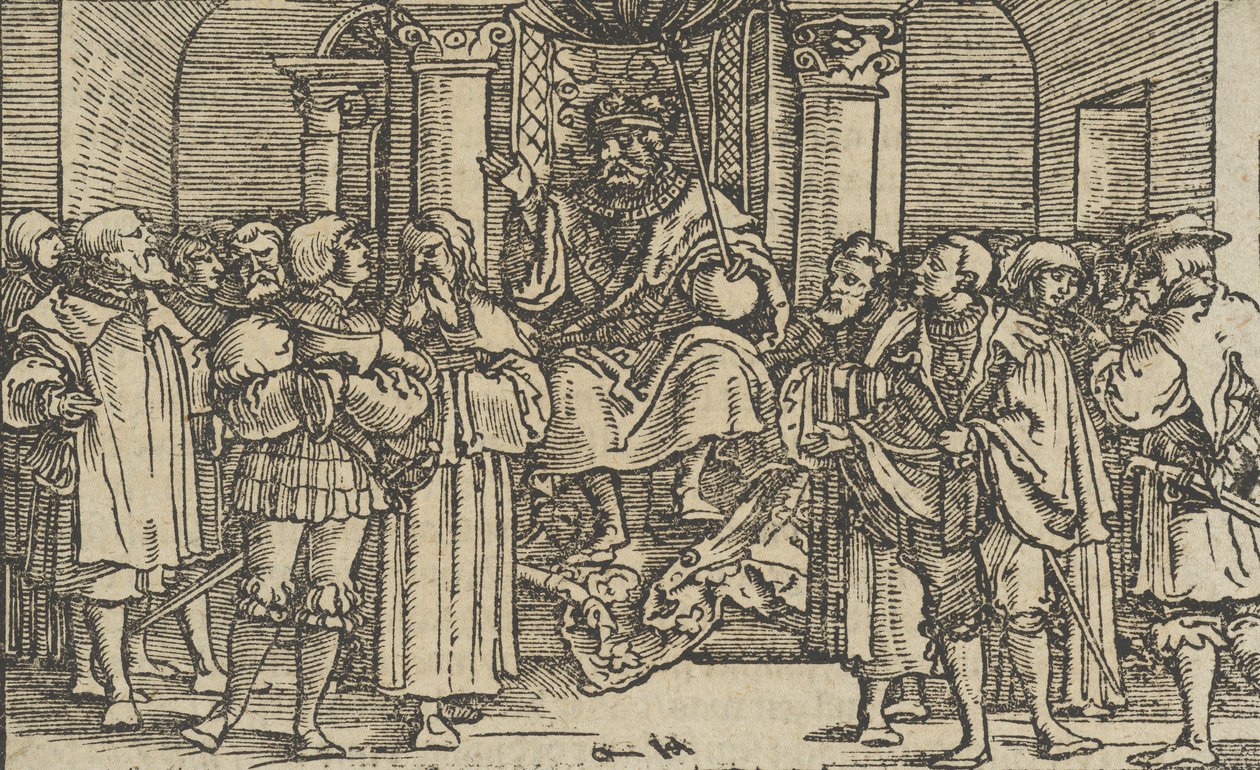 Ateenan ja Korintin edustajat Spartan kuninkaan Arkidaman hovissa..., vuodelta 1533. tekijältä Hans Schäufelein the Elder
