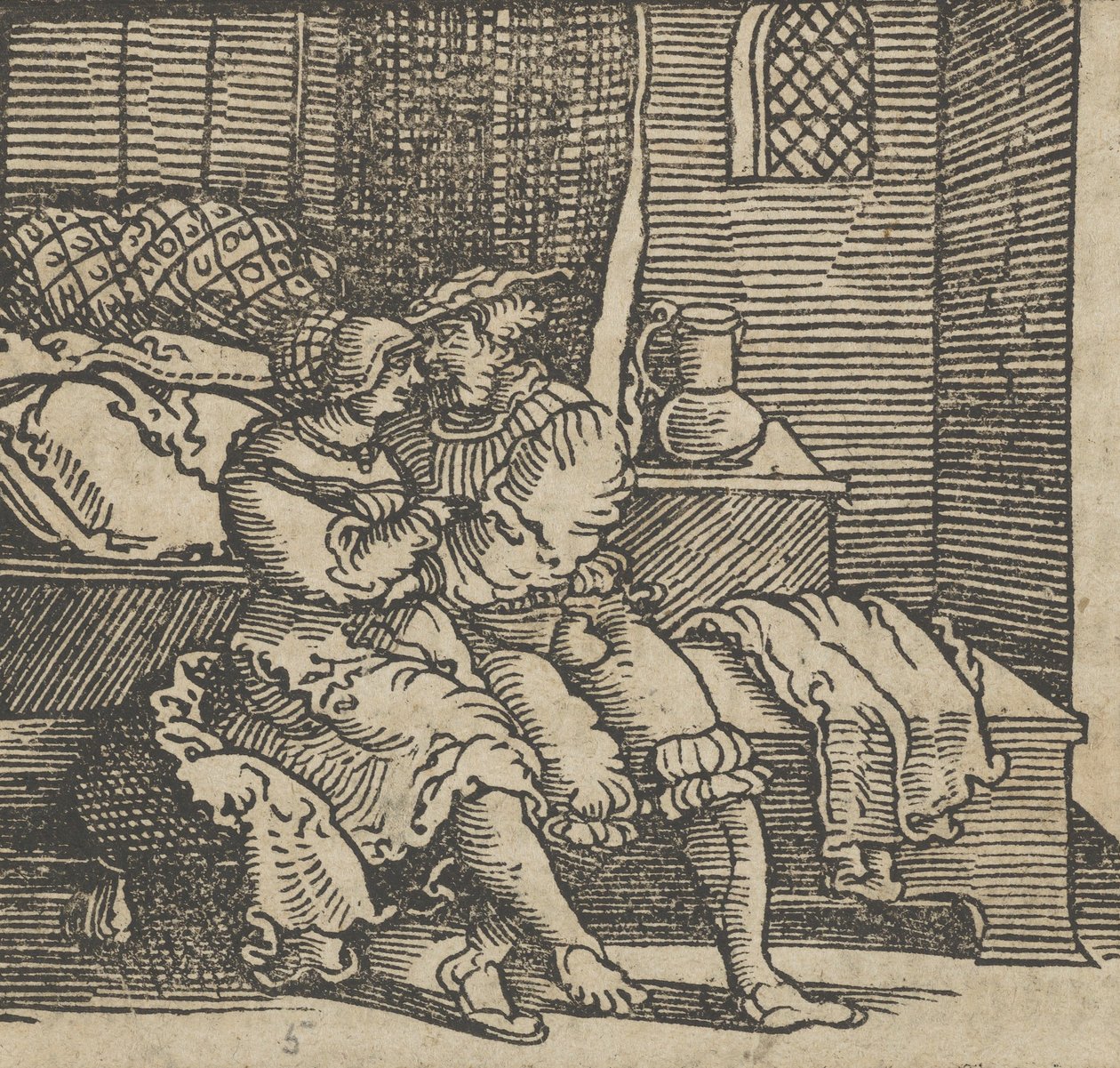 Spinneloccio lukittuna arkkuun, jossa hänen vaimonsa ja Zeppa istuvat, peräisin..., ennen vuotta 1534. tekijältä Hans Schäufelein the Elder