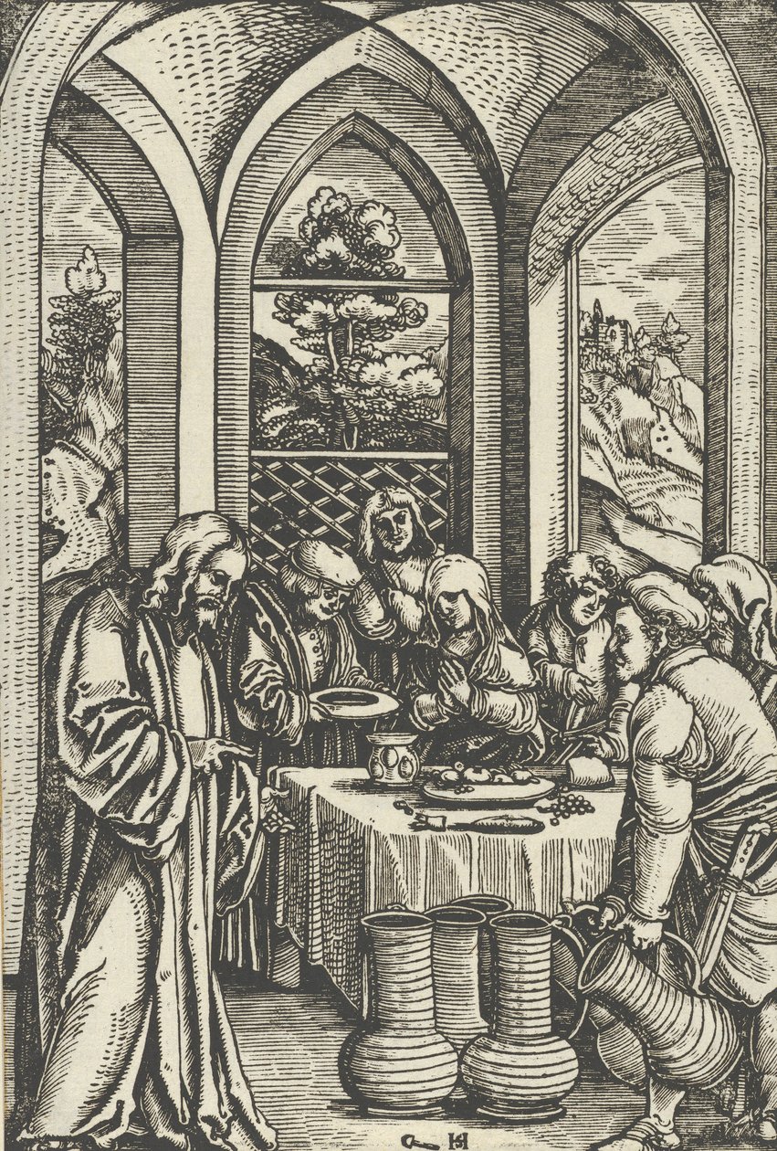 Häät Kaanassa, Kristuksen elämästä, n. 1511-12. tekijältä Hans Schäufelein the Elder