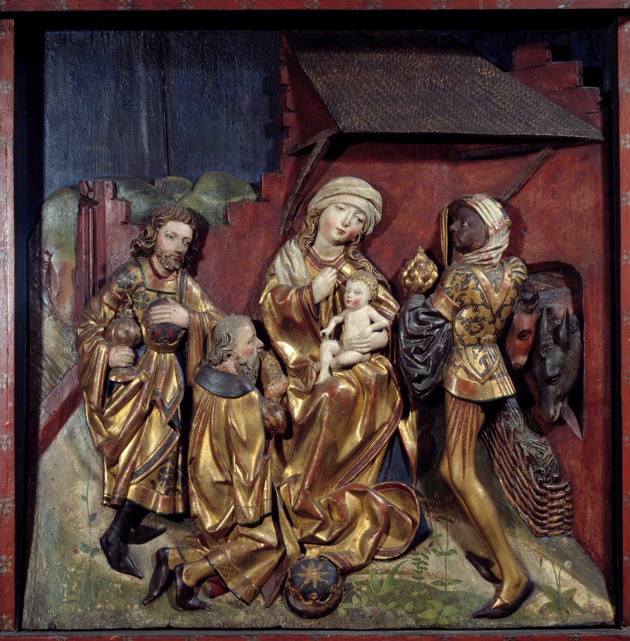 Hans Schuechlinin (1440-1505) Maagien palvonta monivärisessä kultaisessa puussa tekijältä Hans Schüchlin