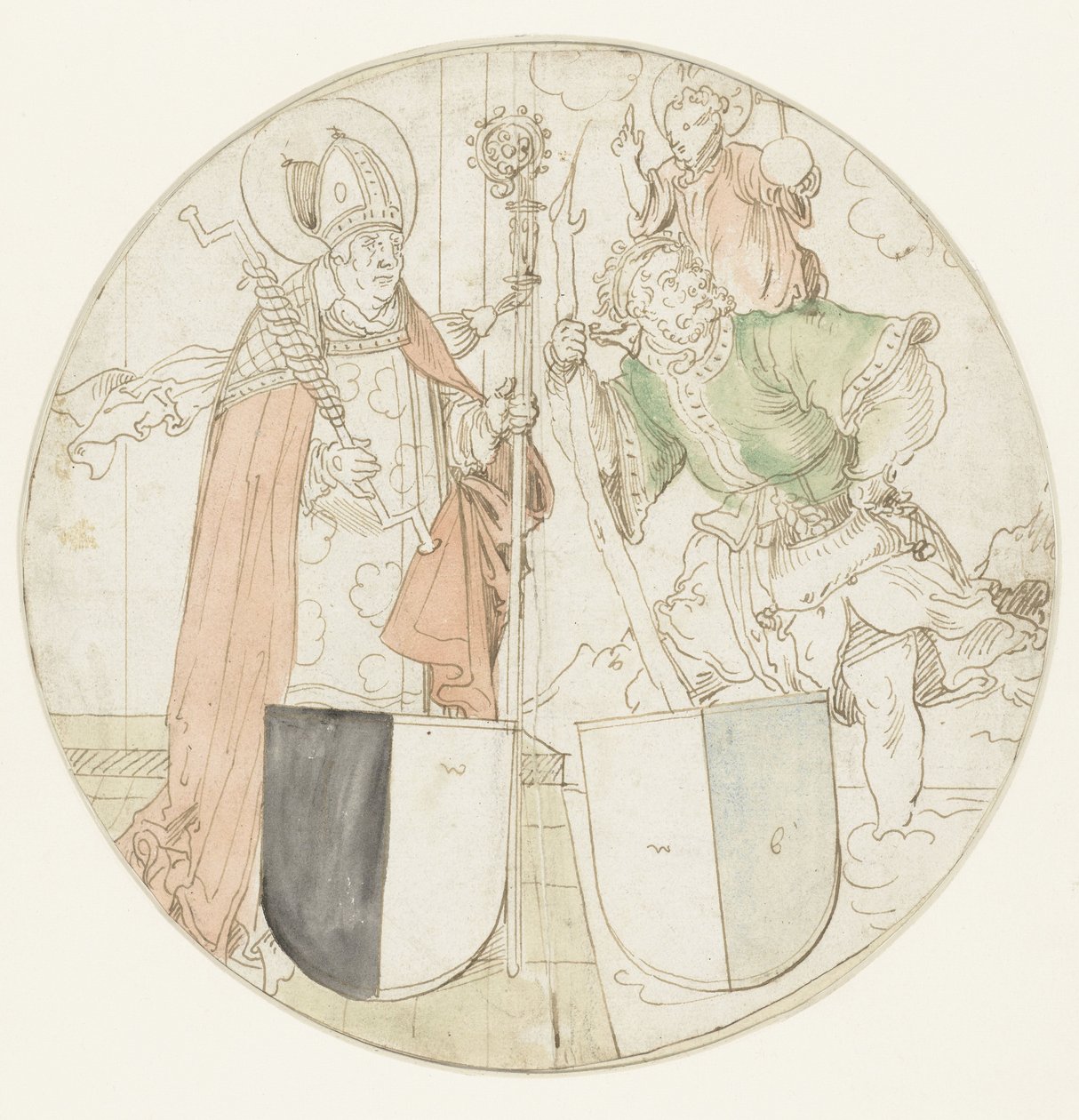 Pyhät Christopher ja Erasmus, kummallakin vaakuna tekijältä Hans Sebald Beham (possibly)