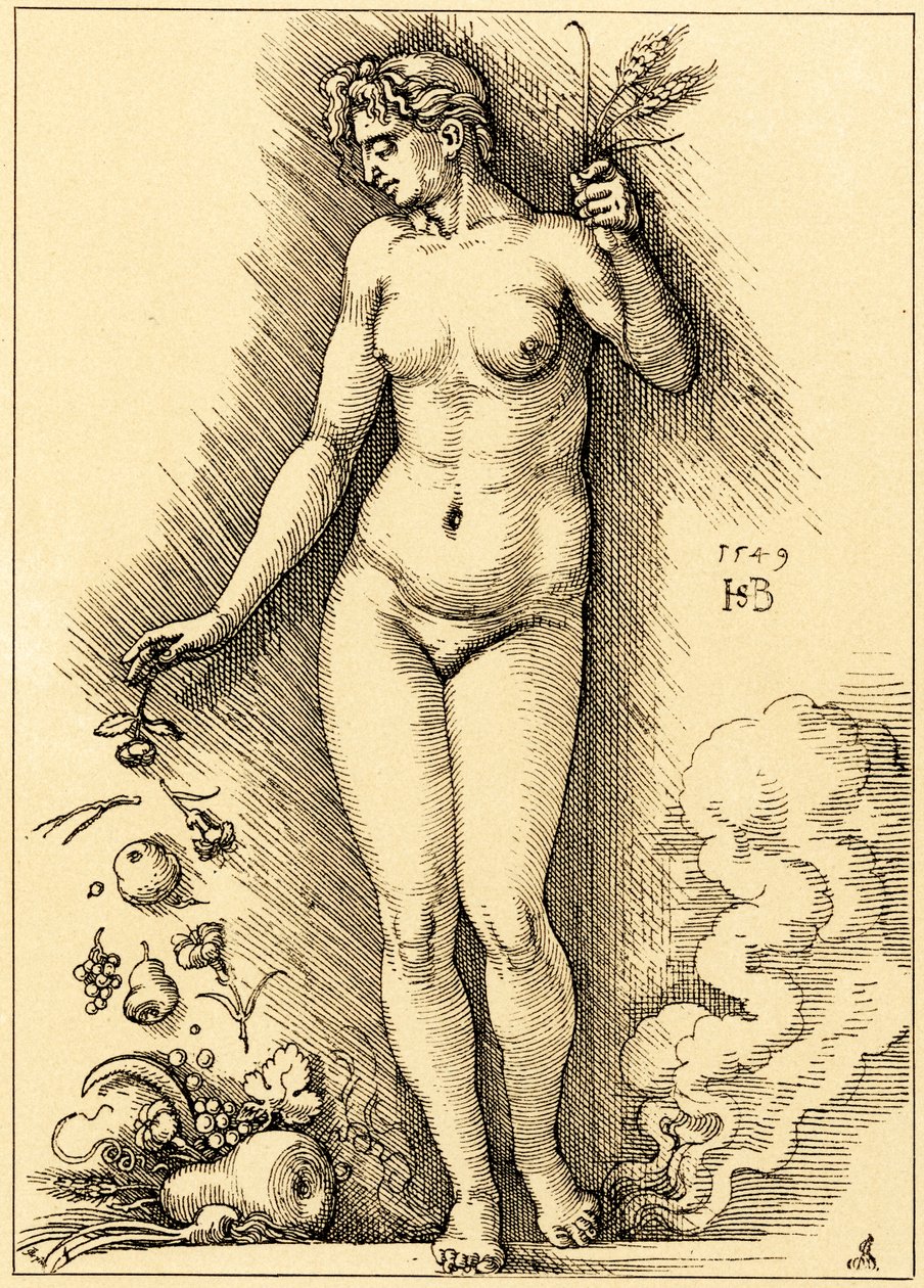 Ceres, hedelmiä sirotellen tekijältä Hans Sebald Beham