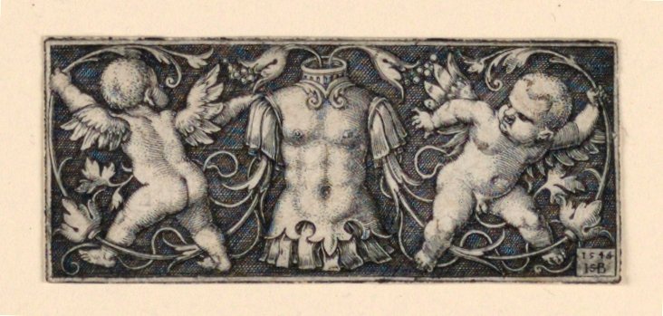 Frieze Cuirassin kanssa keskellä, reunustaa Two Genii tekijältä Hans Sebald Beham