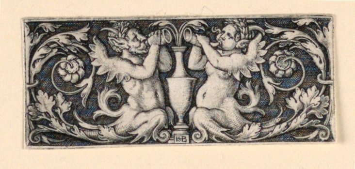 Frieze maljakolla, jota reunustavat uros- ja naarastritonit tekijältä Hans Sebald Beham