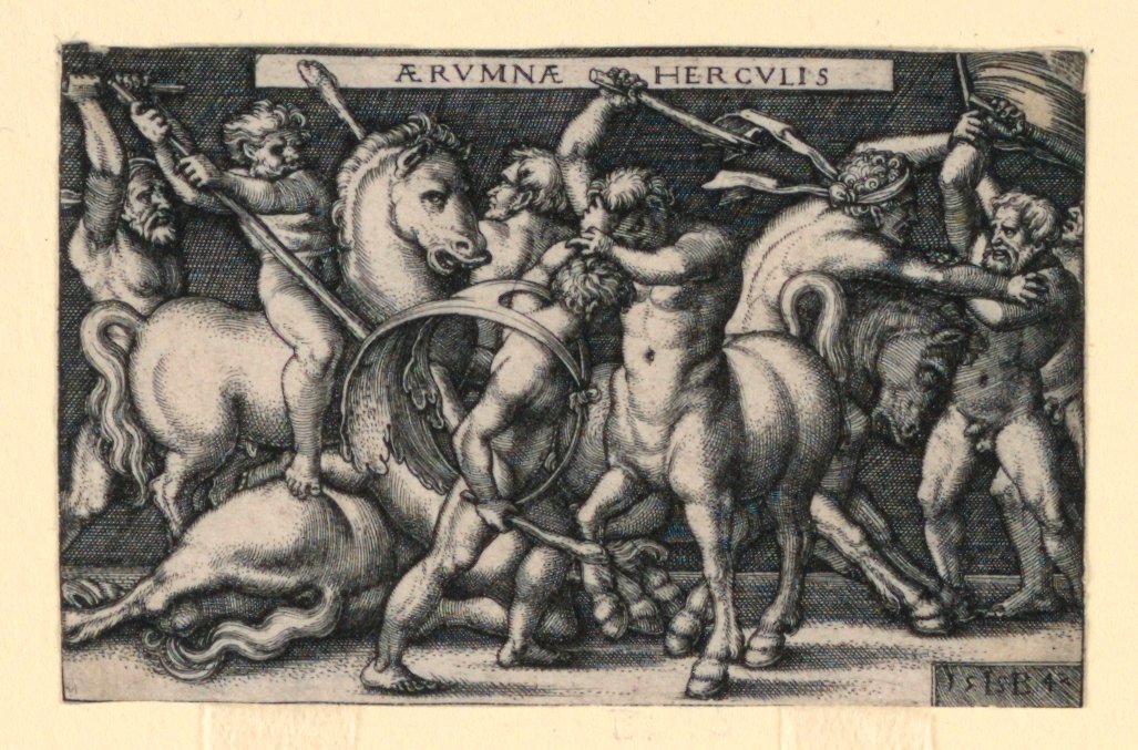 Hercules taistelee kentaureja vastaan tekijältä Hans Sebald Beham
