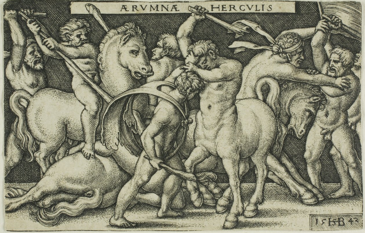 Hercules and the Kentaurs, teoksesta Labors of Hercules tekijältä Hans Sebald Beham