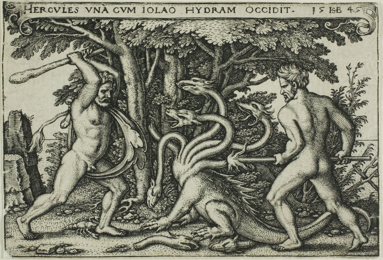 Hercules and the Hydra, teoksesta The Labors of Hercules tekijältä Hans Sebald Beham