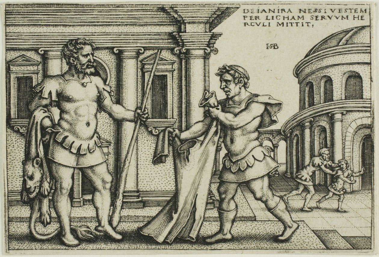 Lichas tuo Nessuksen vaatteen Herculesille, teoksesta The Labors of Hercules tekijältä Hans Sebald Beham