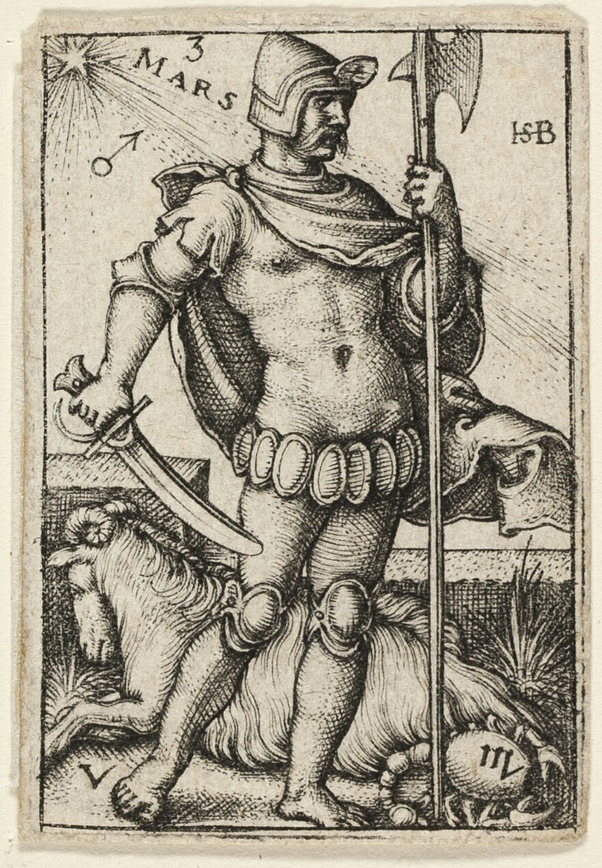 Mars, levy kolme kirjasta The Seven Planets with the Zodiacs (Seitsemän planeettaa ja eläinradat) tekijältä Hans Sebald Beham
