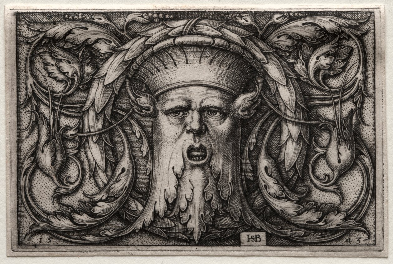 Ornament of Satyrs pää ja seppele, 1543. tekijältä Hans Sebald Beham