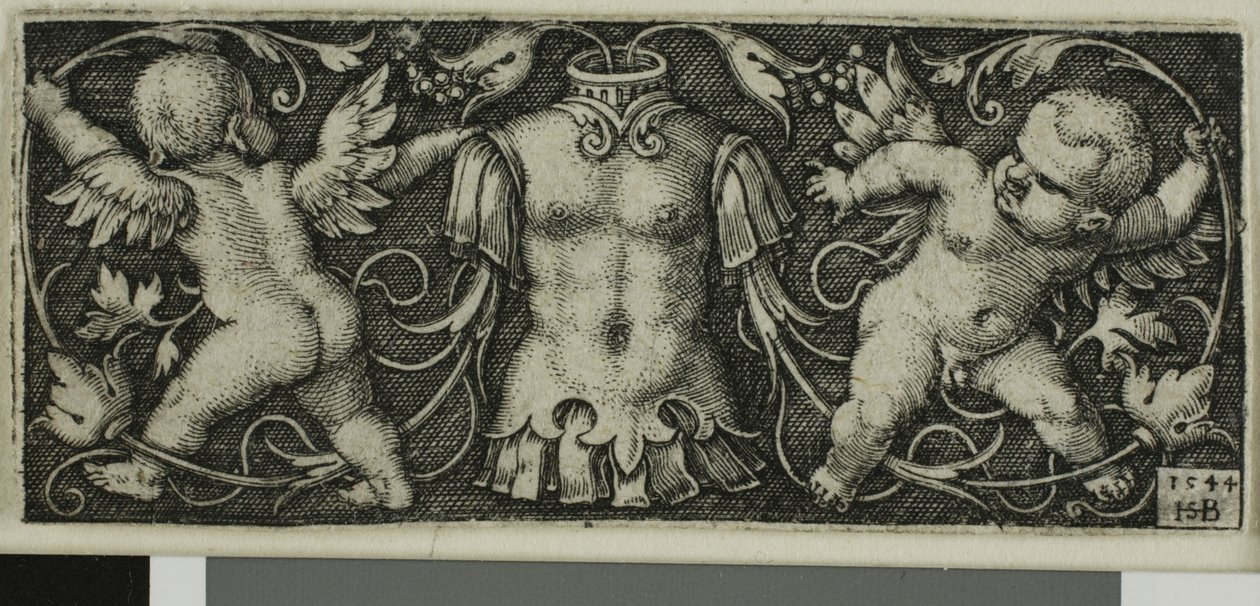 Ornamentti haarniskalla ja kahdella geniillä, Four Vinjetteistä tekijältä Hans Sebald Beham