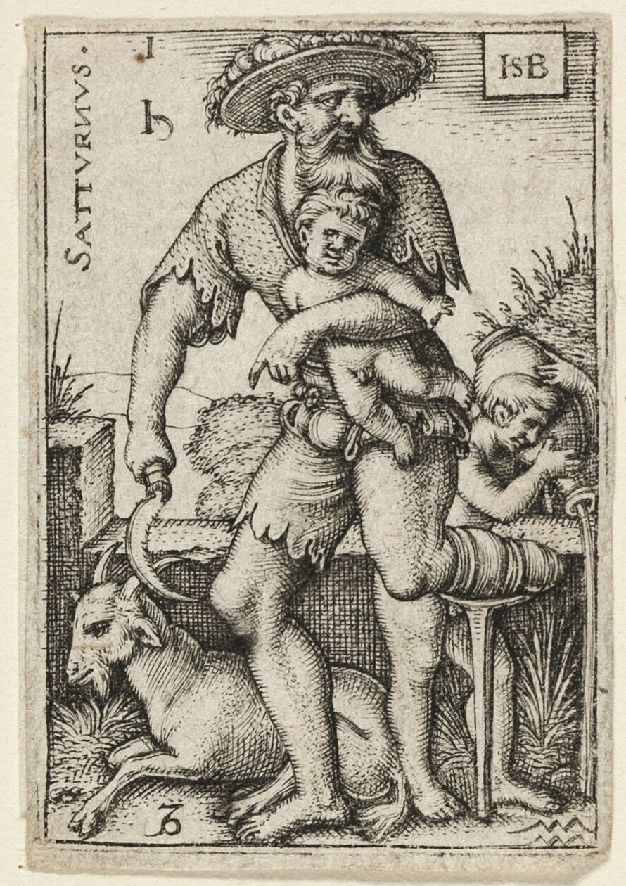 Saturnus, levy yksi kirjasta The Seven Planets with the Zodiacs (Seitsemän planeettaa ja eläinradat) tekijältä Hans Sebald Beham