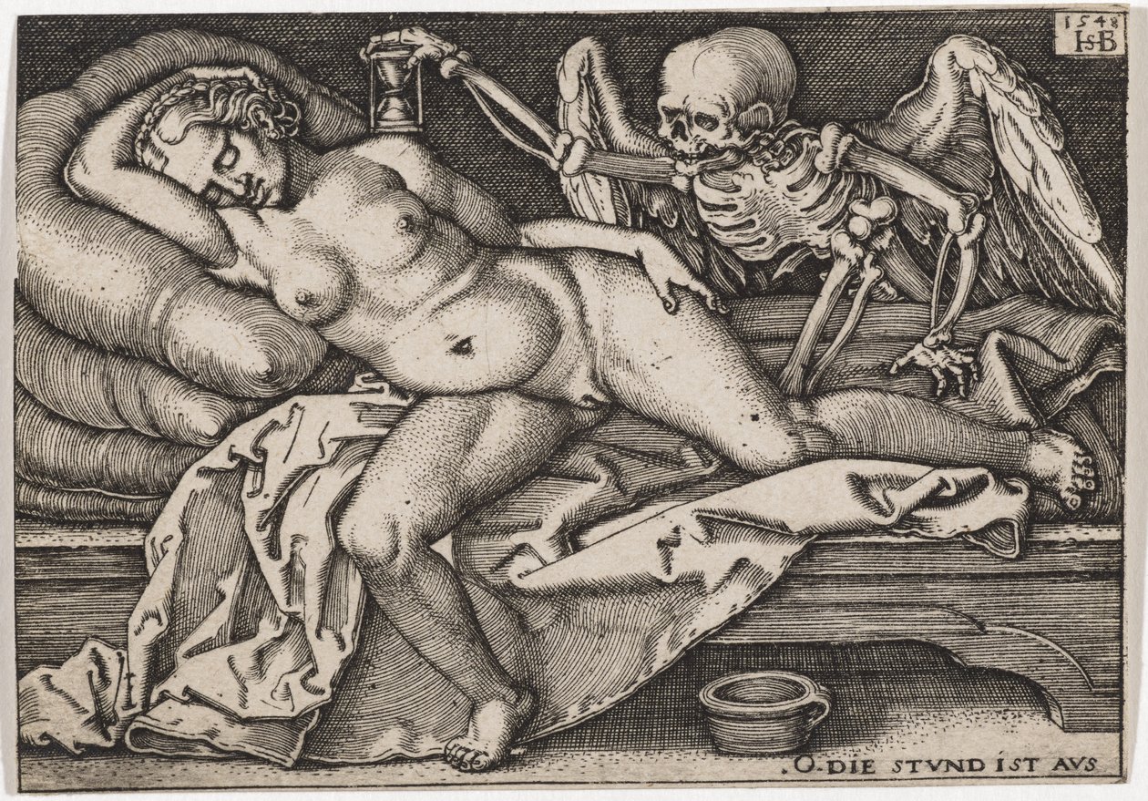 Nukkuva tyttö ja kuolema, 1548 tekijältä Hans Sebald Beham