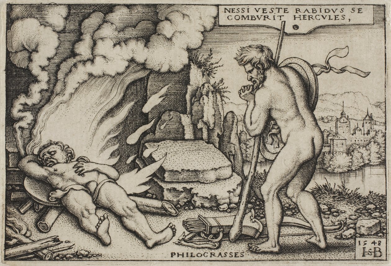 The Death of Hercules, teoksesta The Labors of Hercules, 1548 tekijältä Hans Sebald Beham