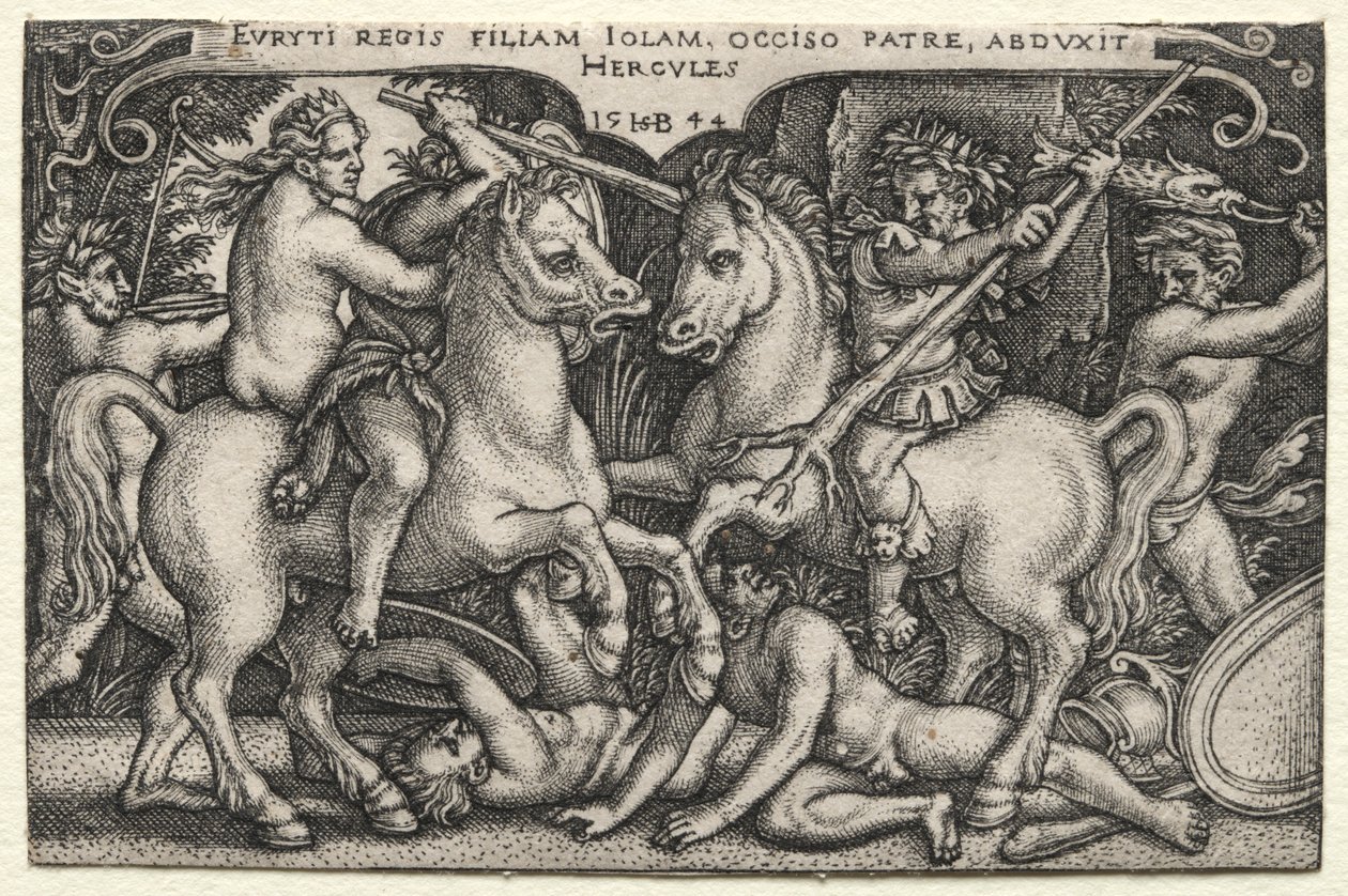 Herculesin työt: Hercules sieppaa Iolea, 1544. tekijältä Hans Sebald Beham