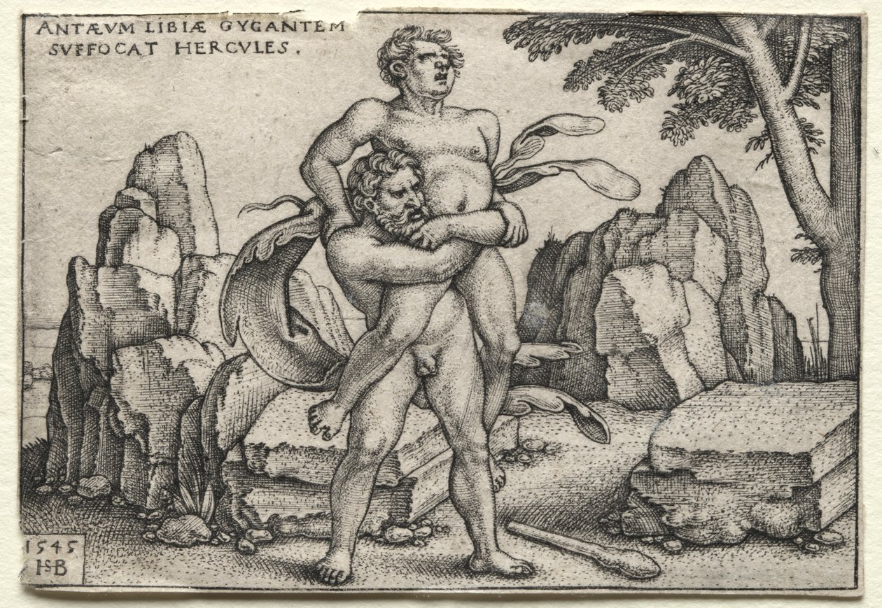 Herculesin työt: Hercules murskaamassa Antaeusta tekijältä Hans Sebald Beham