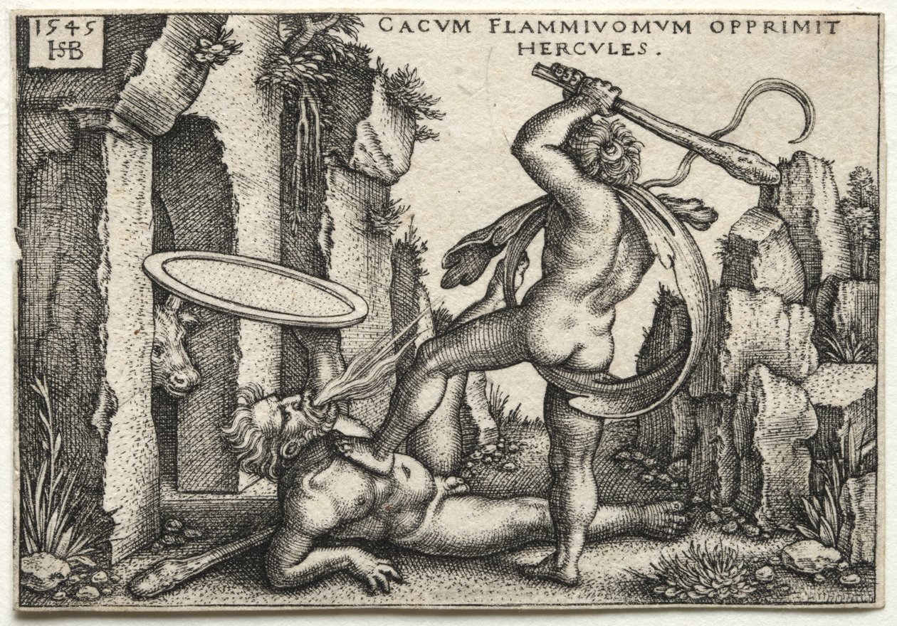Hercules tappaa jättiläisen Cacusin tekijältä Hans Sebald Beham