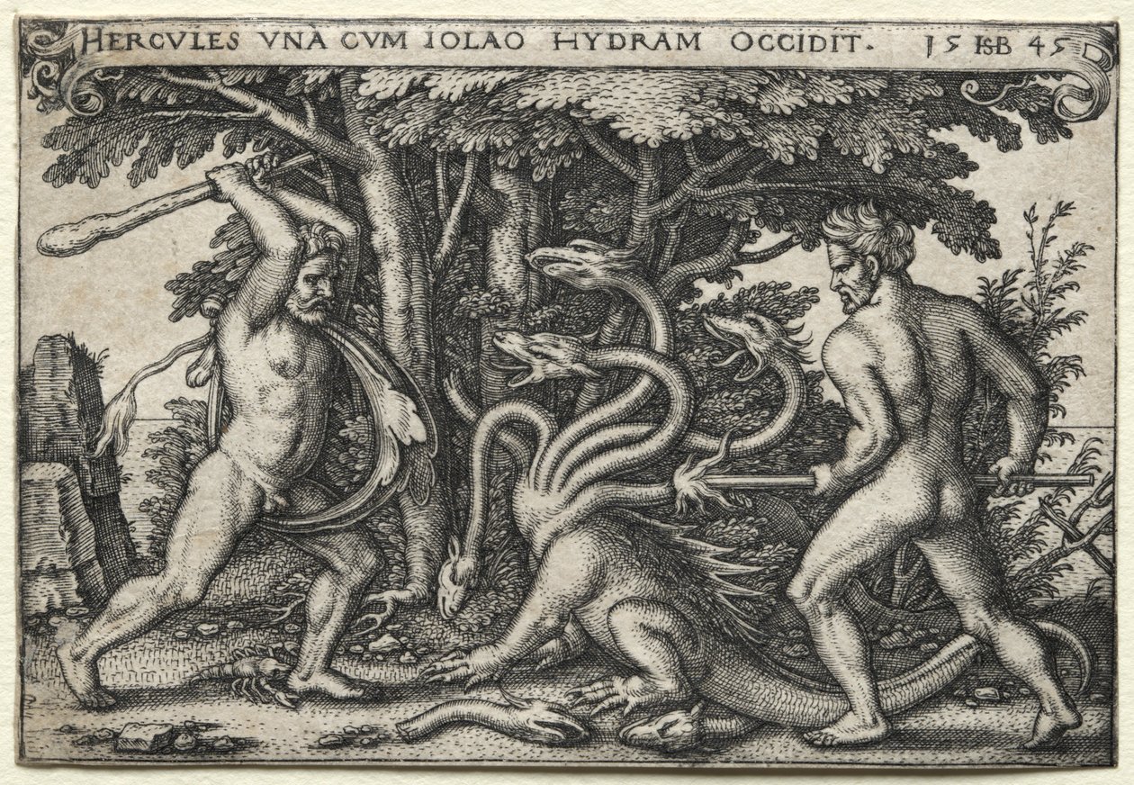 Herculesin työt: Hercules tappaa Lernean Hydran, 1545. tekijältä Hans Sebald Beham