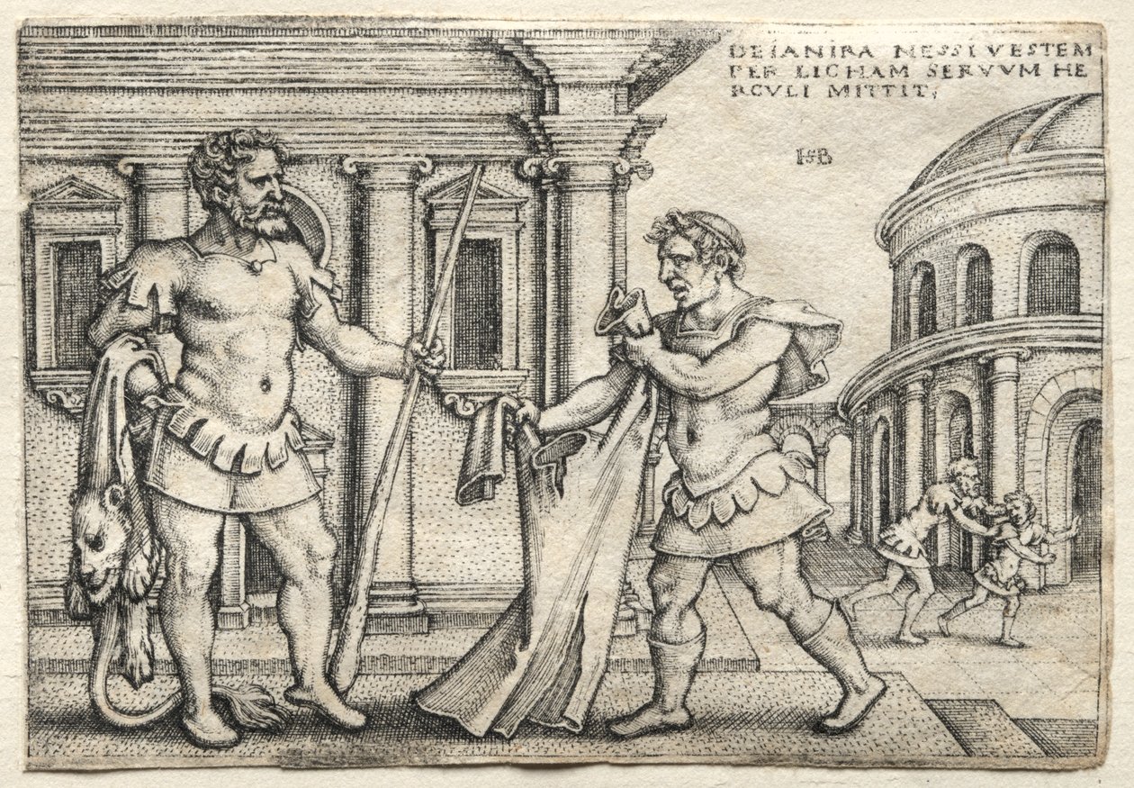 Hercules vastaanottaa Nessuksen vereen kastetun vaatteensa tekijältä Hans Sebald Beham