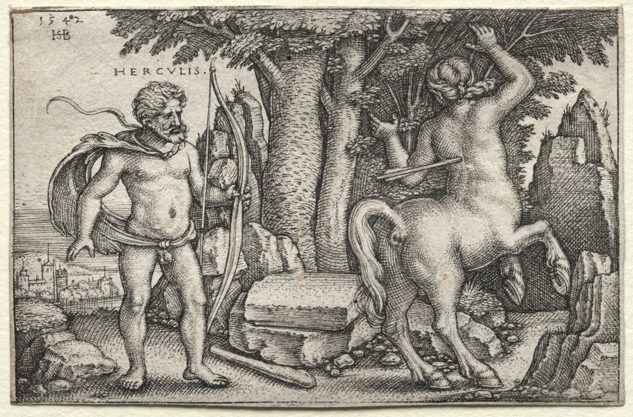 Hercules ja Nessus, 1542. tekijältä Hans Sebald Beham