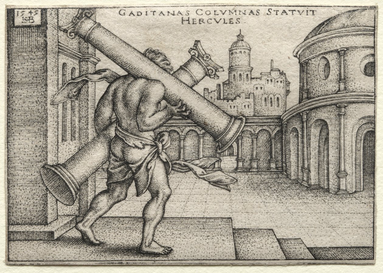 Herculesin työt: Herkules ja Gadesin pylväät, 1545. tekijältä Hans Sebald Beham