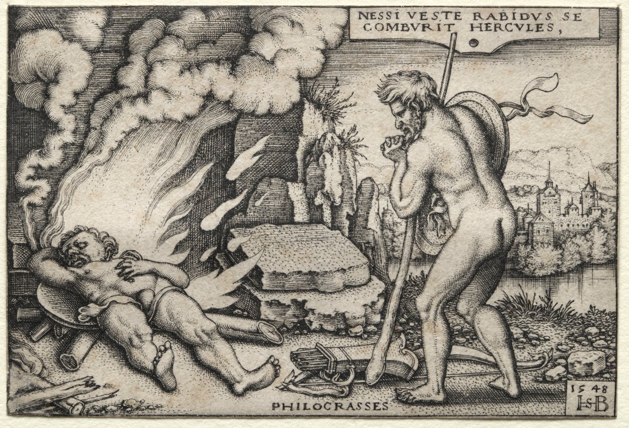 Hercules pyroksellaan, 1548. tekijältä Hans Sebald Beham