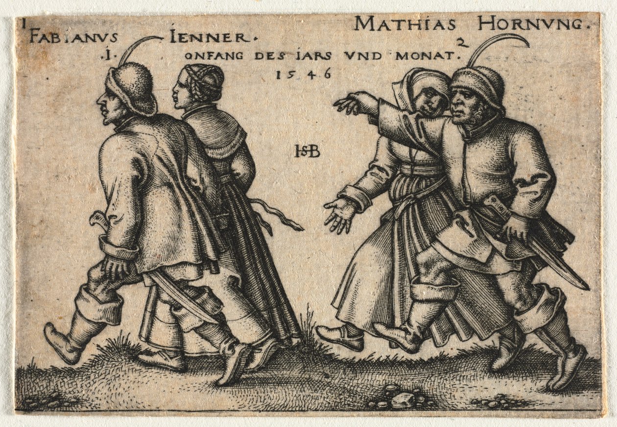 Talonpoikahäät tai kaksitoista kuukautta: 1-Fabianus Jenner 2-Mathias Hornung tekijältä Hans Sebald Beham