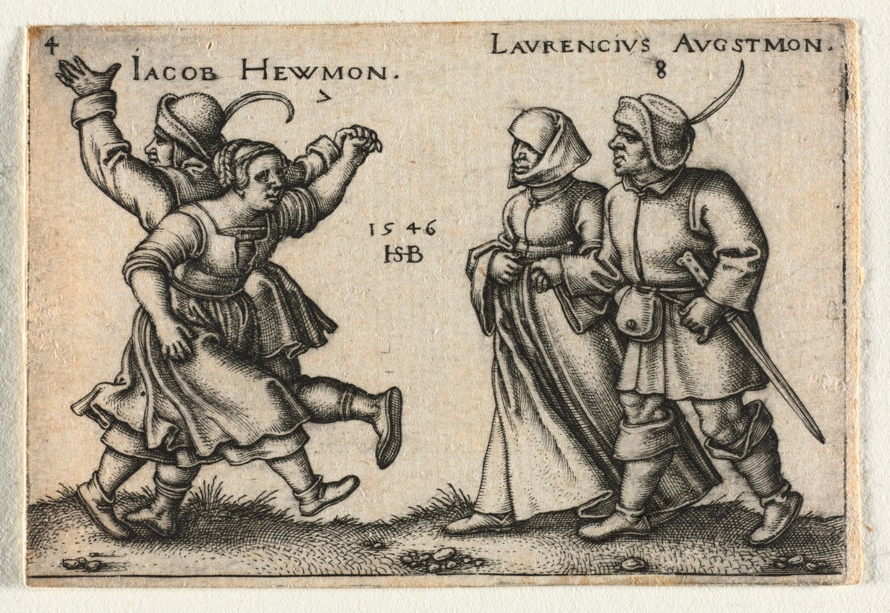 Talonpoikahäät tai kaksitoista kuukautta: 7 Jacob Hewmon 8-Laurencius Augstmon, 1546. tekijältä Hans Sebald Beham