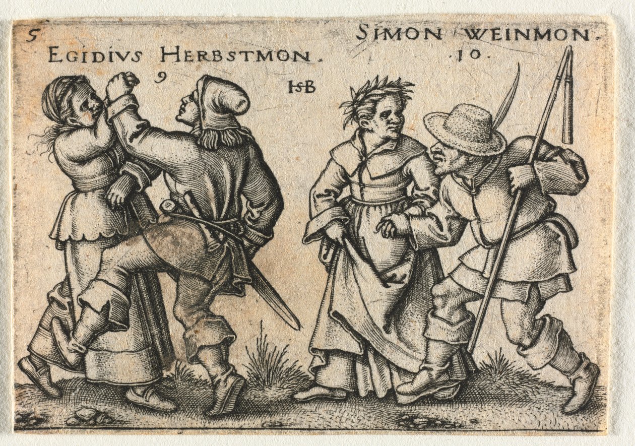 Talonpoikahäät tai kaksitoista kuukautta: 9-Egidius Herbstmon 10-Simon Weinmon, 1546. tekijältä Hans Sebald Beham