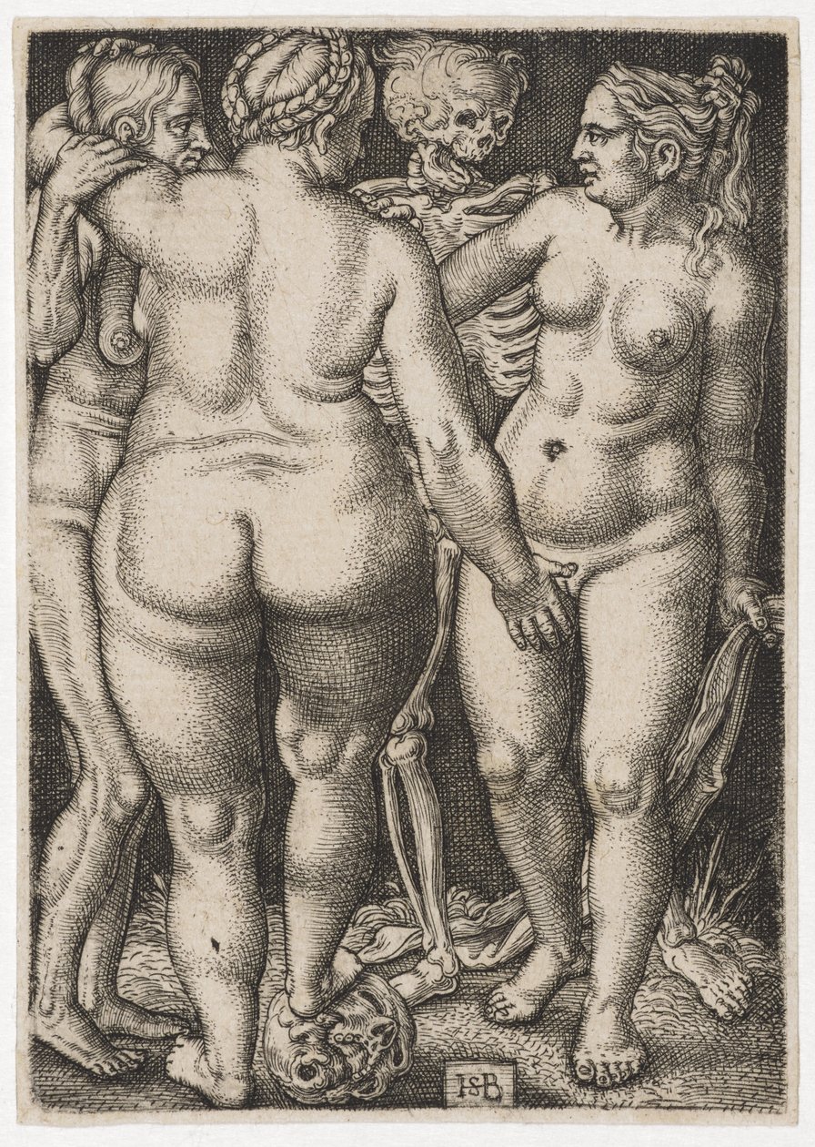 Kolme naista ja kuollut, n. 1546-50 tekijältä Hans Sebald Beham