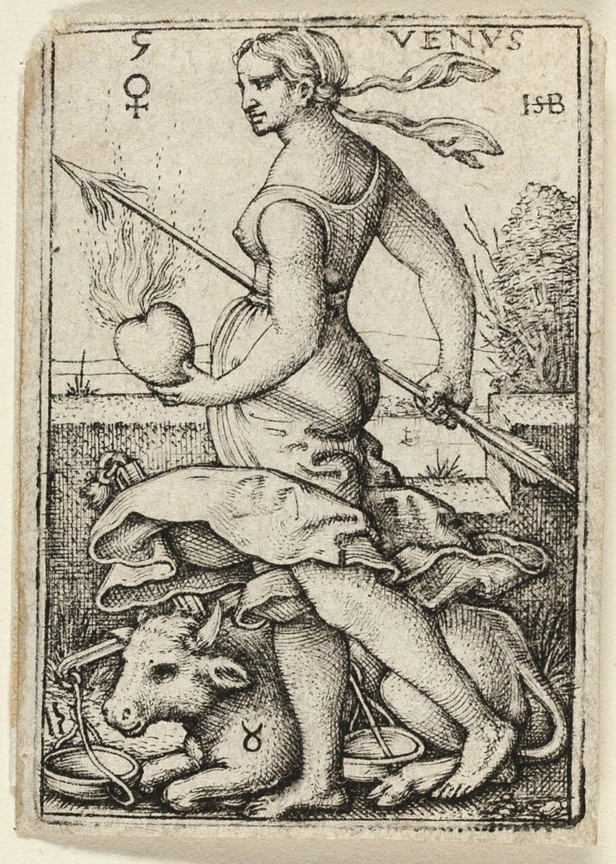 Venus, levy viisi teoksesta The Seven Planets with the Zodiacs (Seitsemän planeettaa ja eläinradat) tekijältä Hans Sebald Beham