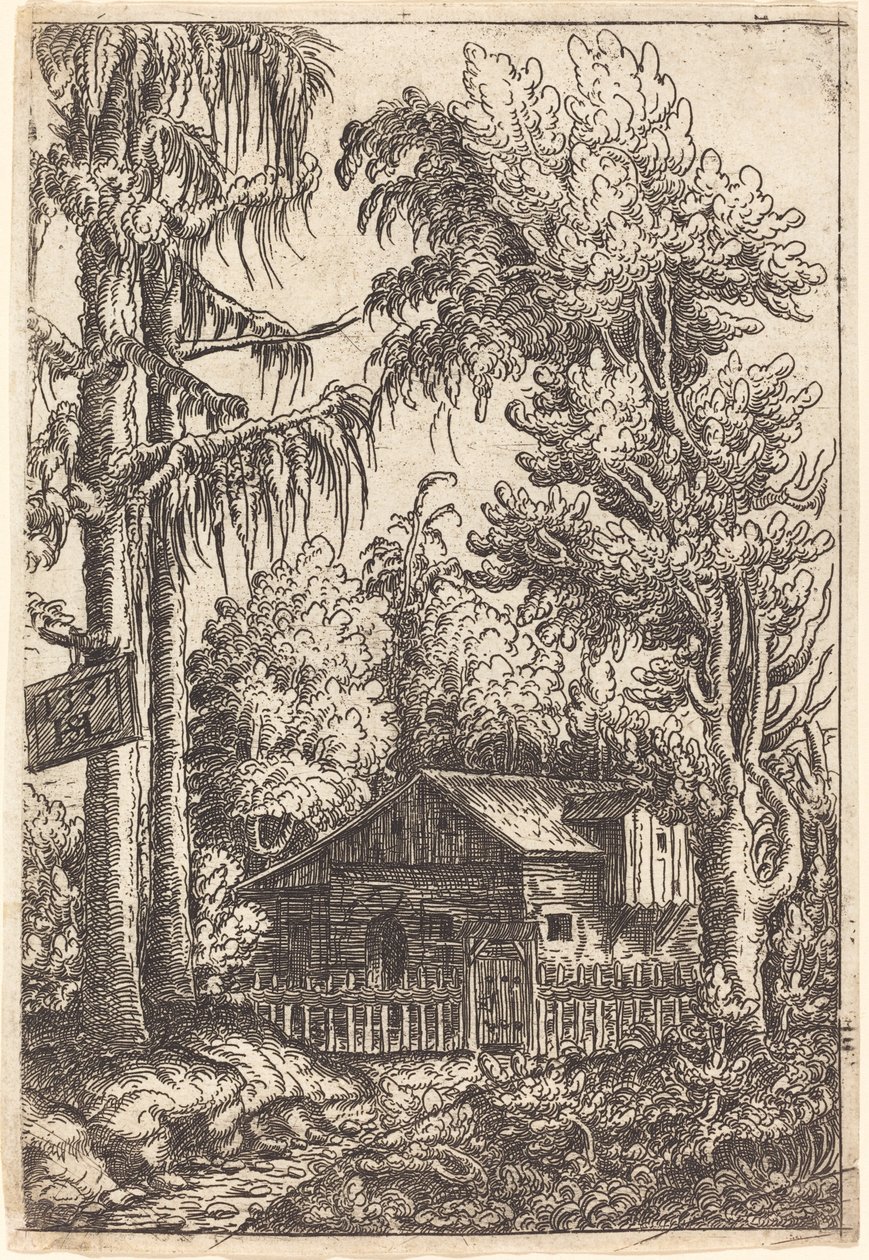 Maisema näköalalla maanviljelijän mökille, 1551. tekijältä Hans Sebald Lautensack