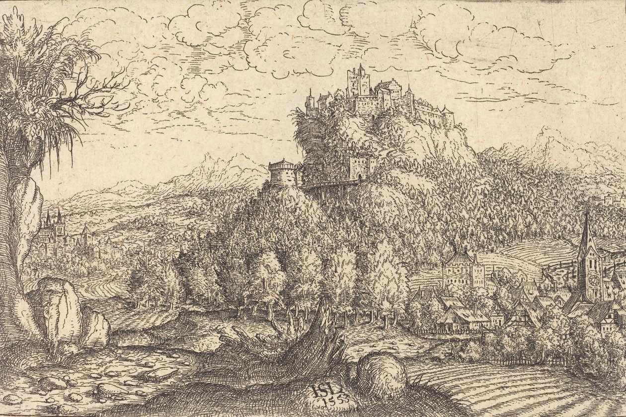 Maisema ja linna keskellä, 1553. tekijältä Hans Sebald Lautensack