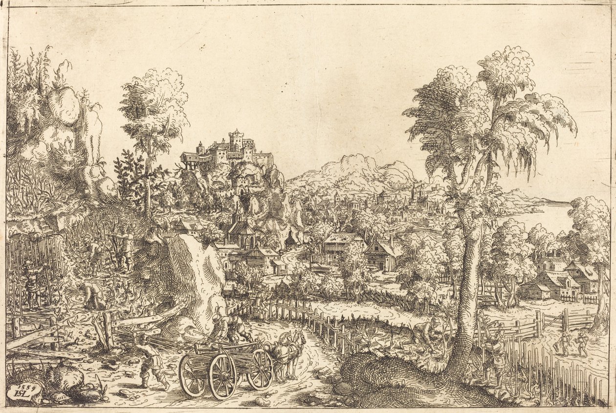 Maisema viinitarhalla, 1559. tekijältä Hans Sebald Lautensack