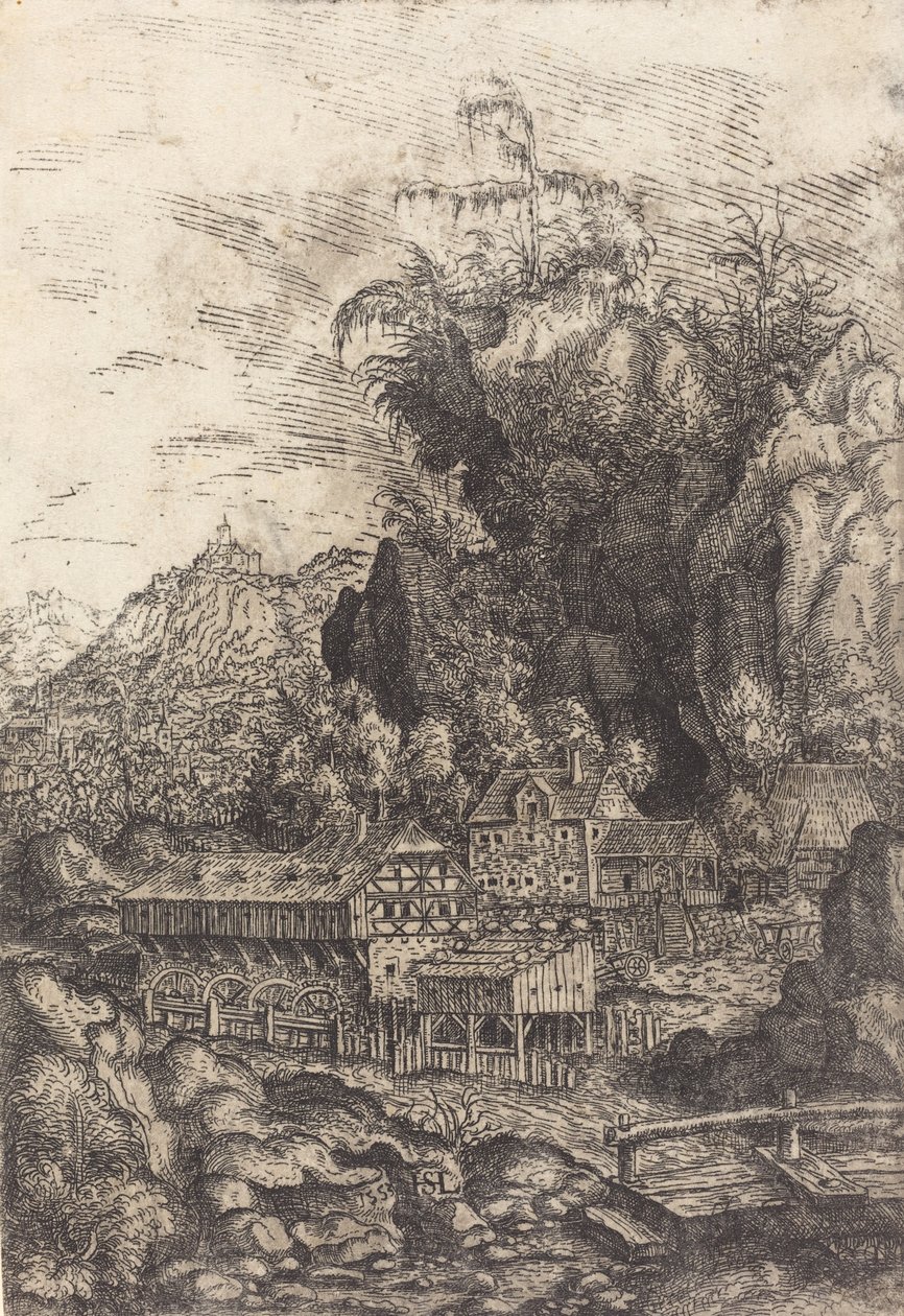 Maisema vesimyllyllä, 1553. tekijältä Hans Sebald Lautensack