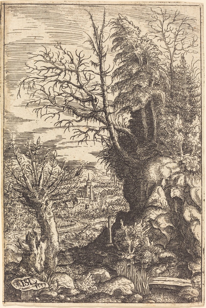 Maisema pajun kanssa, 1553. tekijältä Hans Sebald Lautensack