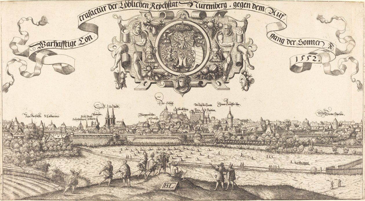 Näkymä Nürnbergiin idästä [keskiosa], 1552. tekijältä Hans Sebald Lautensack