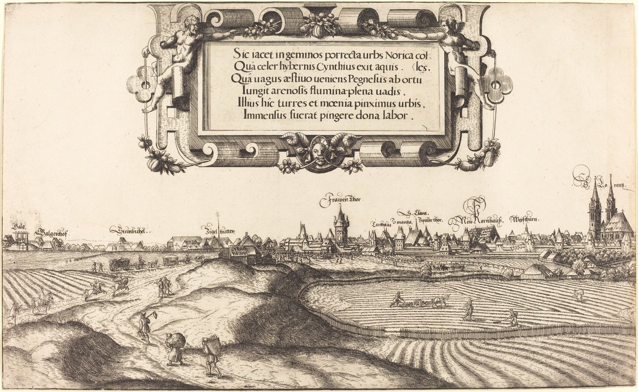 Näkymä Nürnbergiin idästä [vasen osa], 1552. tekijältä Hans Sebald Lautensack