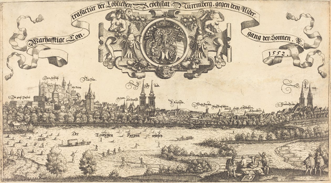 Näkymä Nürnbergiin lännestä [keskiosa], 1552. tekijältä Hans Sebald Lautensack