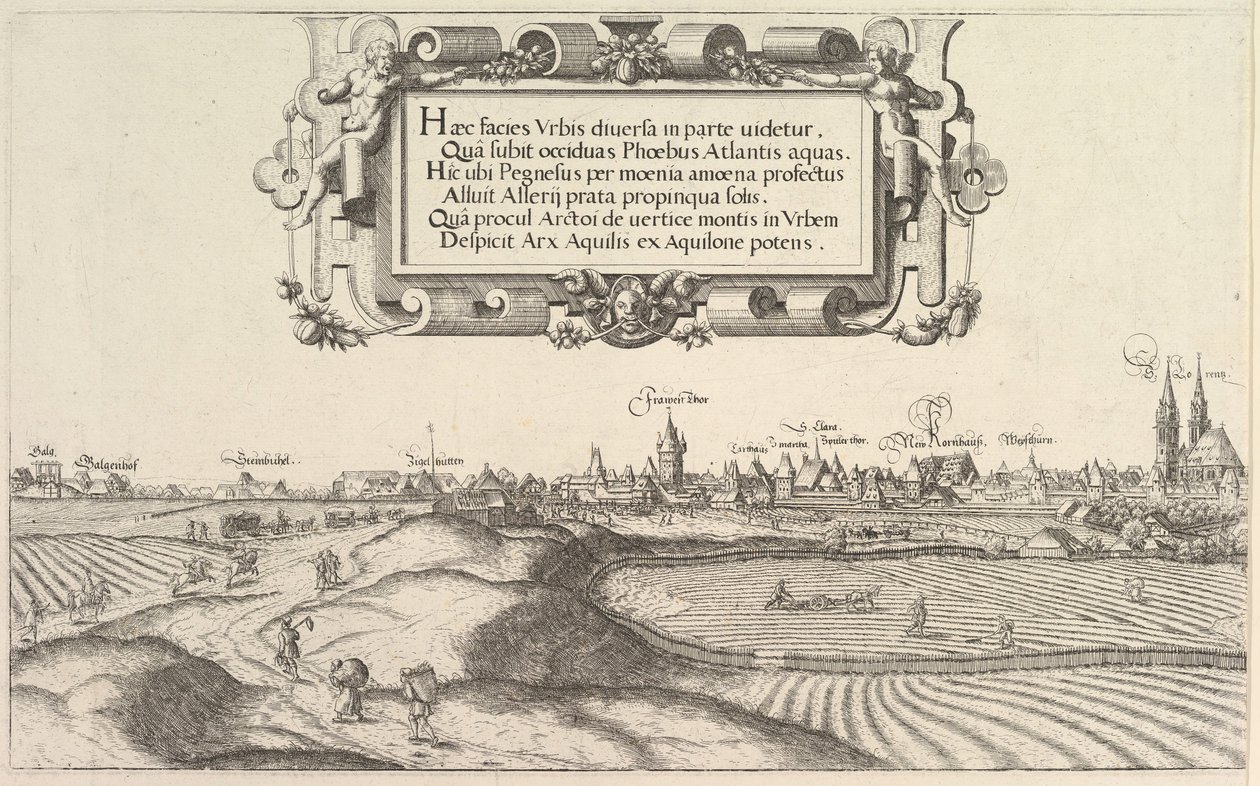 Näkymä Nürnbergistä, itään, vasen levy, 1552. tekijältä Hans Sebald Lautensack