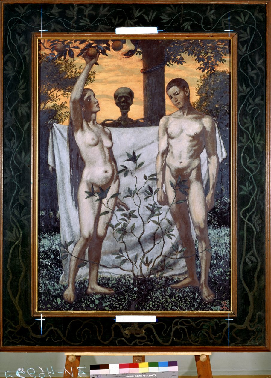 Aadam ja Eeva (Aadam ja Eeva). Hans Thoman (1839-1924) maalaus. Öljy kankaalle tekijältä Hans Thoma