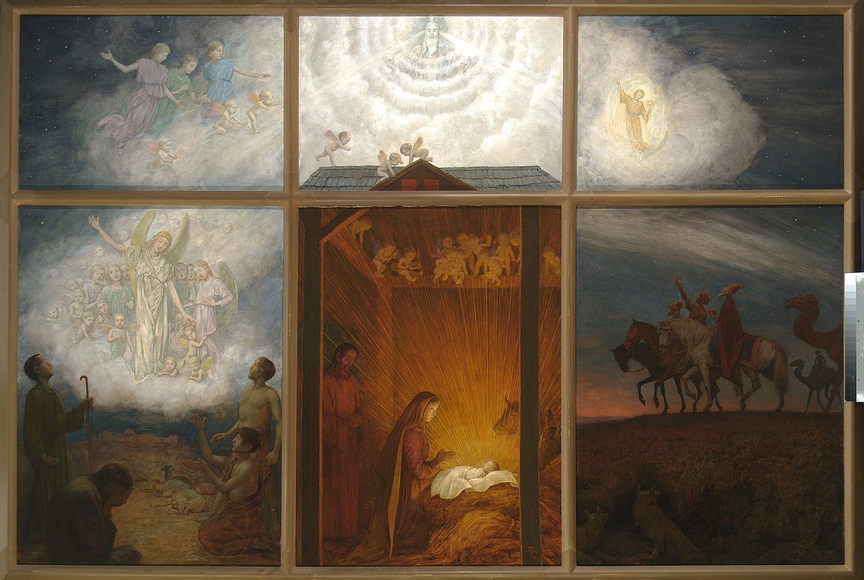 Neitsyt Maria palvoo Jeesus-lasta seimessä tekijältä Hans Thoma