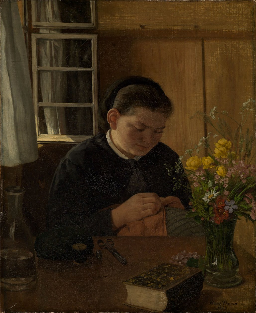 Ompeleva tyttö tekijältä Hans Thoma