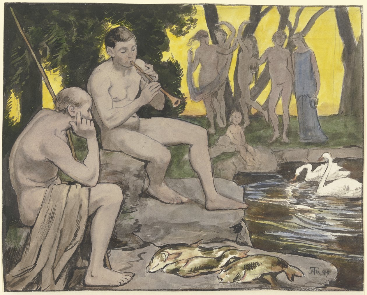 Elysionin kentät (tanssivia nymfejä) tekijältä Hans Thoma