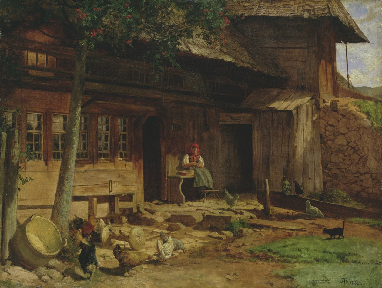 Vanhempainkoti Bernaussa, 1866 (öljy kankaalle asetettu kortille) tekijältä Hans Thoma