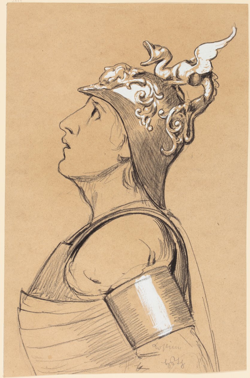 Valkyrie (pukusuunnitelma Bayreuthia varten) Pää kypärällä tekijältä Hans Thoma