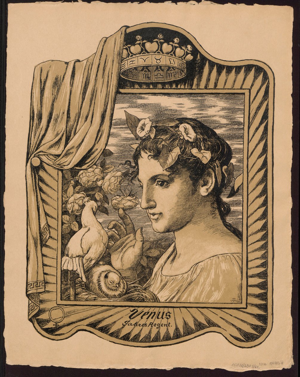 "Venus, vuoden hallitsija". Luonnoksia teokseen "Immerwährender Bilderkalender", osa II tekijältä Hans Thoma
