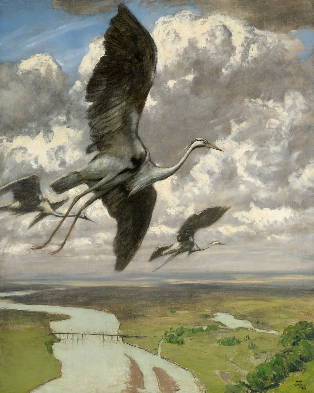 Wondrous Birds, 1892 (öljy pahville) tekijältä Hans Thoma