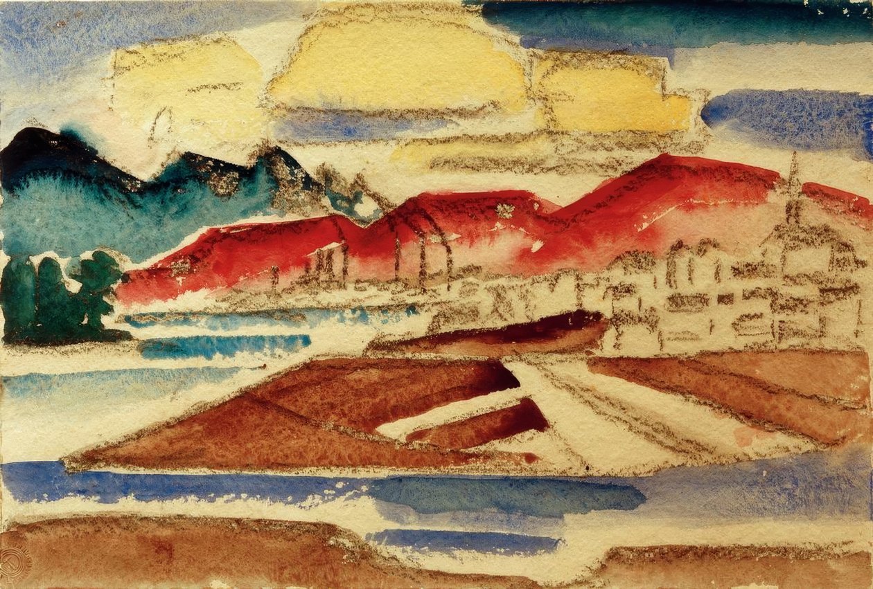 Landschaft mit roten Bergen tekijältä Hans Thuar